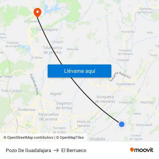 Pozo De Guadalajara to El Berrueco map