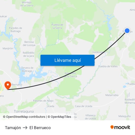 Tamajón to El Berrueco map