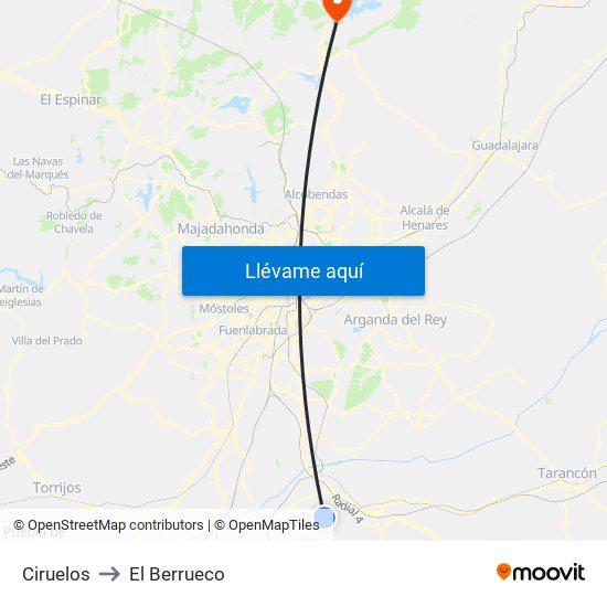 Ciruelos to El Berrueco map