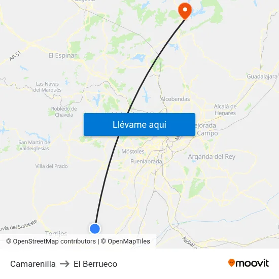 Camarenilla to El Berrueco map