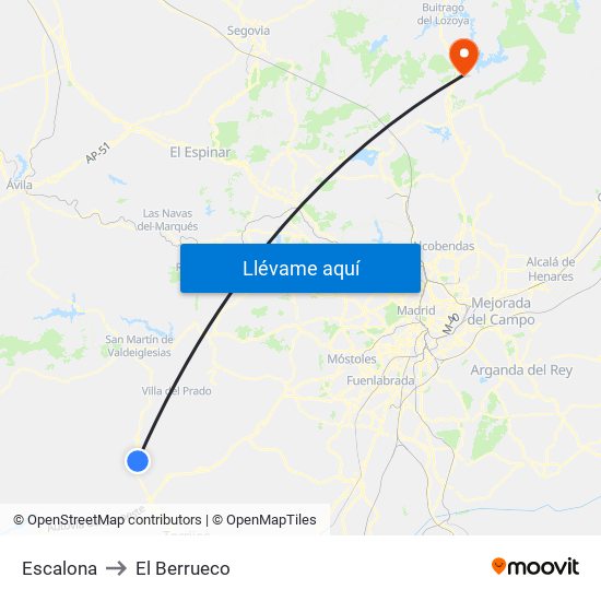 Escalona to El Berrueco map