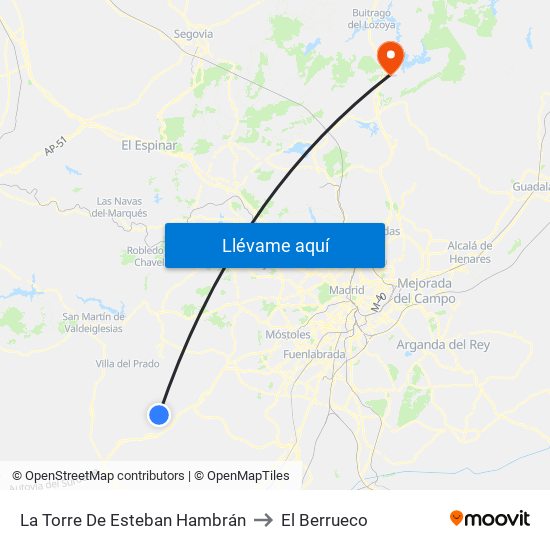 La Torre De Esteban Hambrán to El Berrueco map