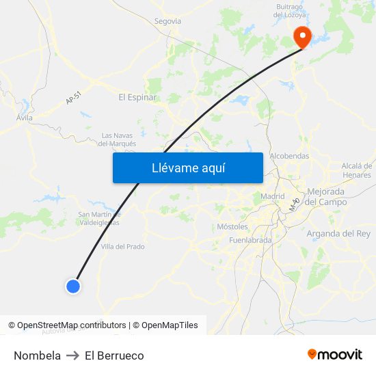 Nombela to El Berrueco map