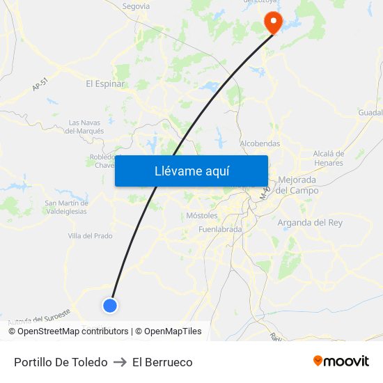 Portillo De Toledo to El Berrueco map