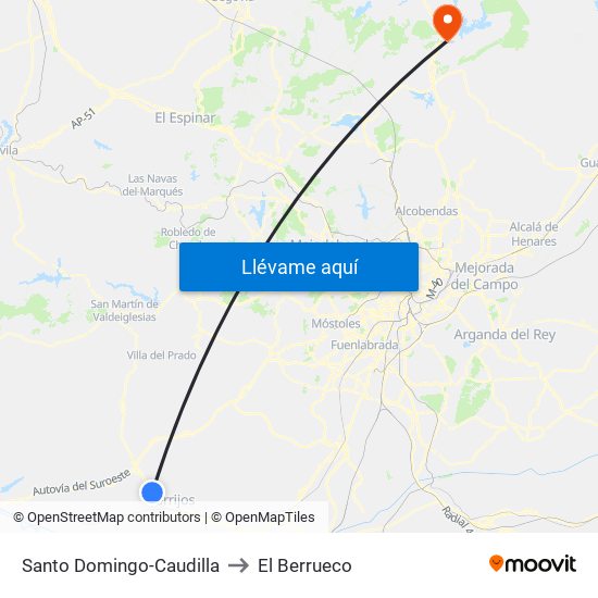 Santo Domingo-Caudilla to El Berrueco map