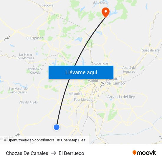 Chozas De Canales to El Berrueco map
