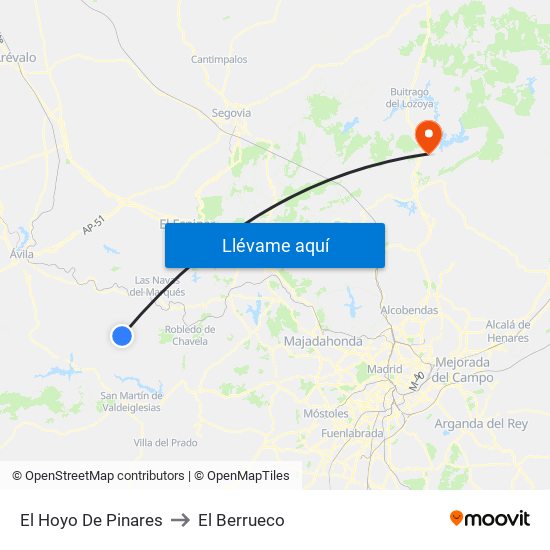 El Hoyo De Pinares to El Berrueco map