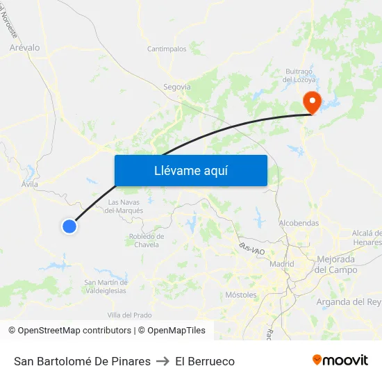 San Bartolomé De Pinares to El Berrueco map