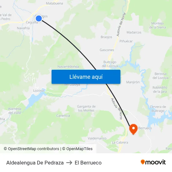 Aldealengua De Pedraza to El Berrueco map