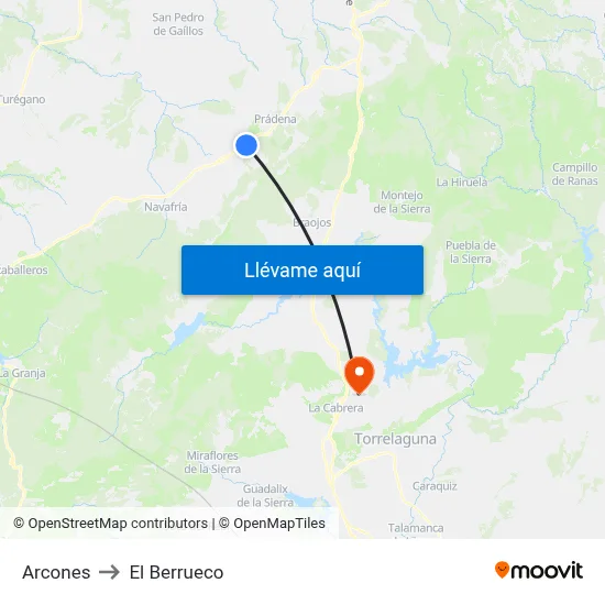 Arcones to El Berrueco map