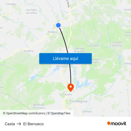 Casla to El Berrueco map