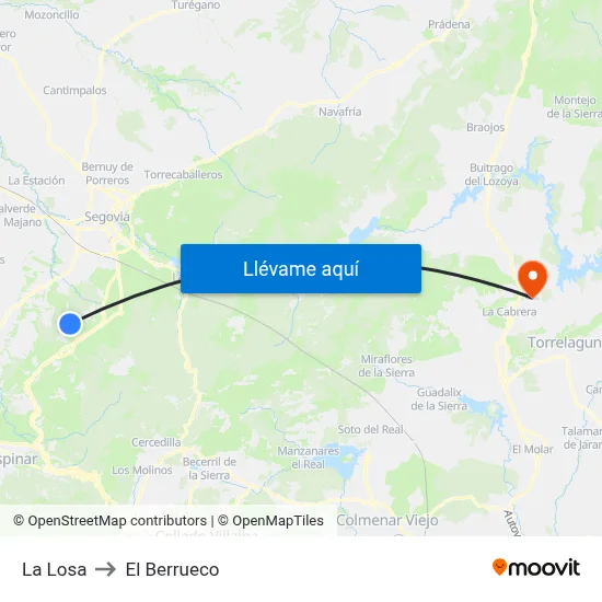 La Losa to El Berrueco map