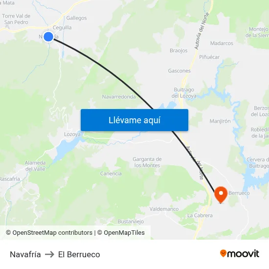 Navafría to El Berrueco map