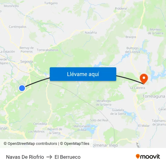 Navas De Riofrío to El Berrueco map