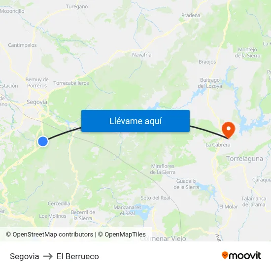 Segovia to El Berrueco map