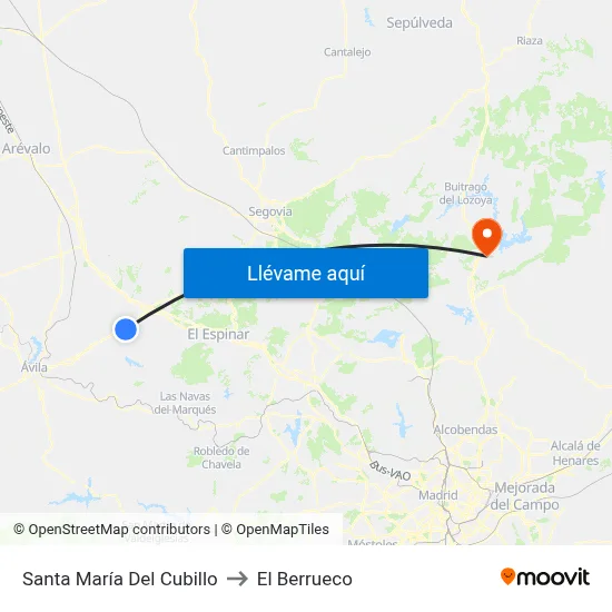 Santa María Del Cubillo to El Berrueco map