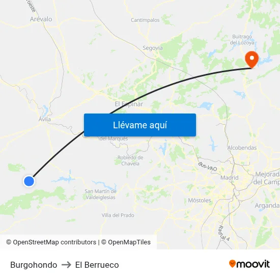Burgohondo to El Berrueco map