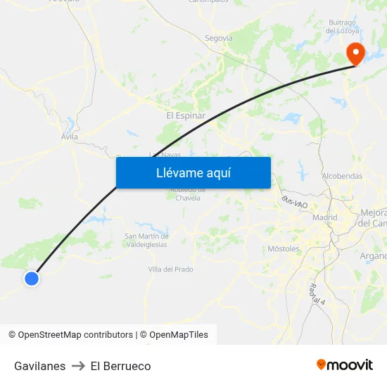 Gavilanes to El Berrueco map