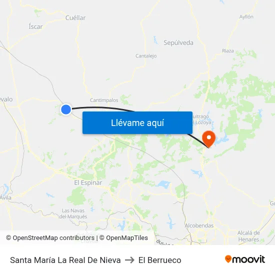 Santa María La Real De Nieva to El Berrueco map