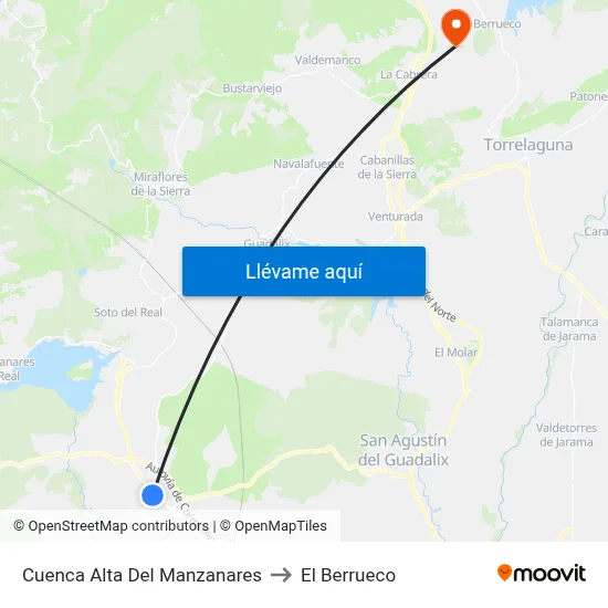 Cuenca Alta Del Manzanares to El Berrueco map