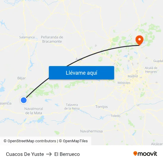 Cuacos De Yuste to El Berrueco map