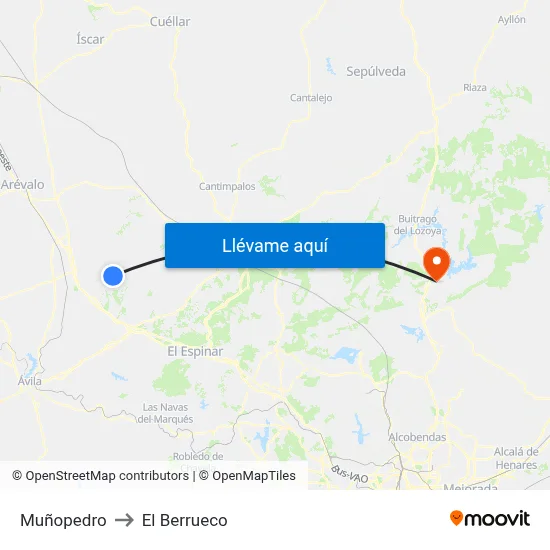 Muñopedro to El Berrueco map