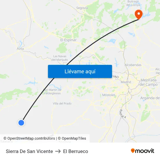 Sierra De San Vicente to El Berrueco map