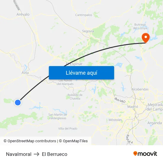 Navalmoral to El Berrueco map