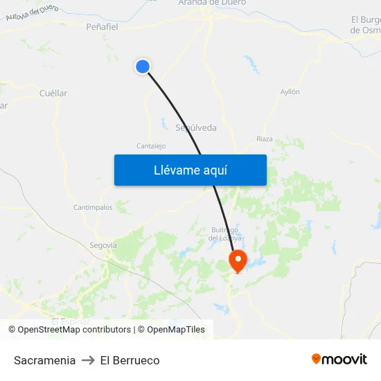 Sacramenia to El Berrueco map