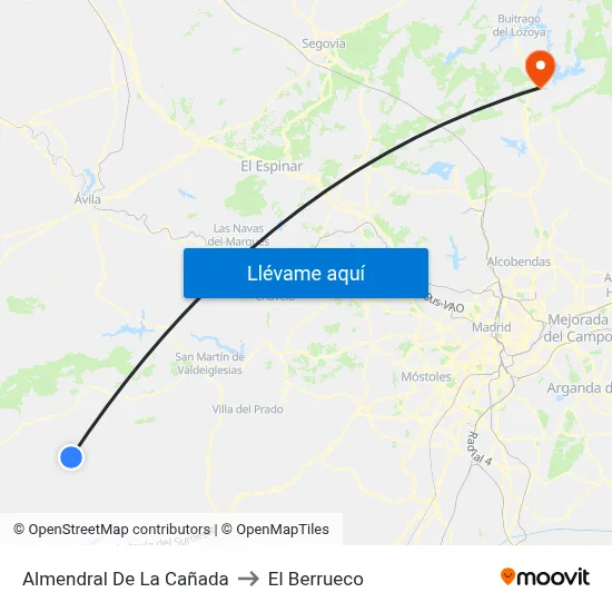 Almendral De La Cañada to El Berrueco map