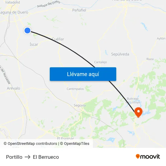 Portillo to El Berrueco map
