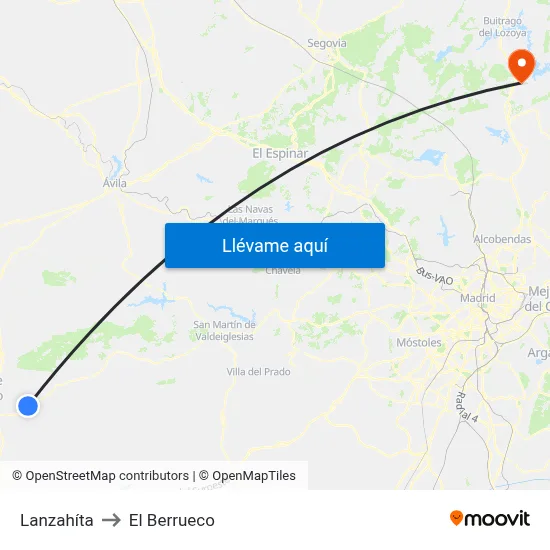 Lanzahíta to El Berrueco map