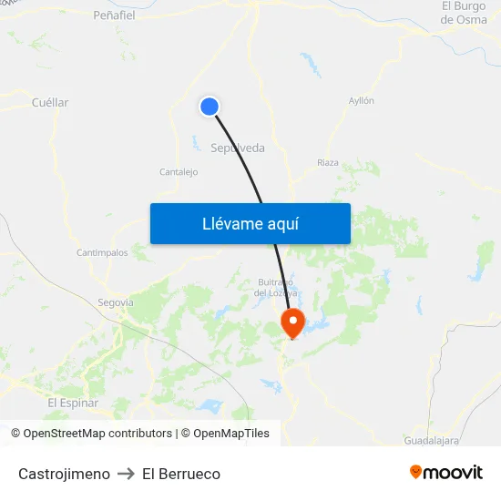 Castrojimeno to El Berrueco map
