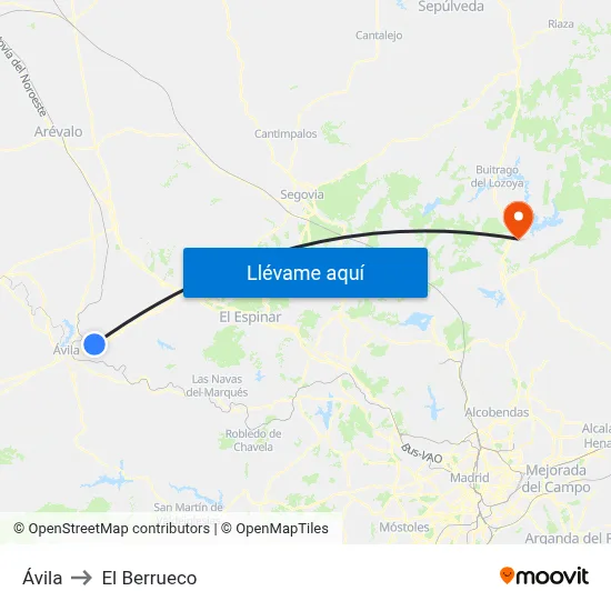 Ávila to El Berrueco map