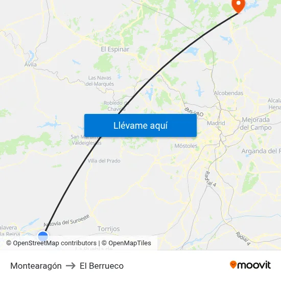 Montearagón to El Berrueco map