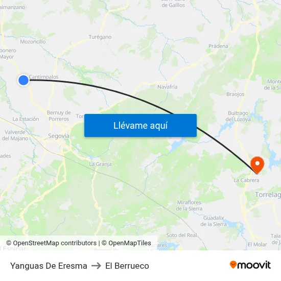 Yanguas De Eresma to El Berrueco map