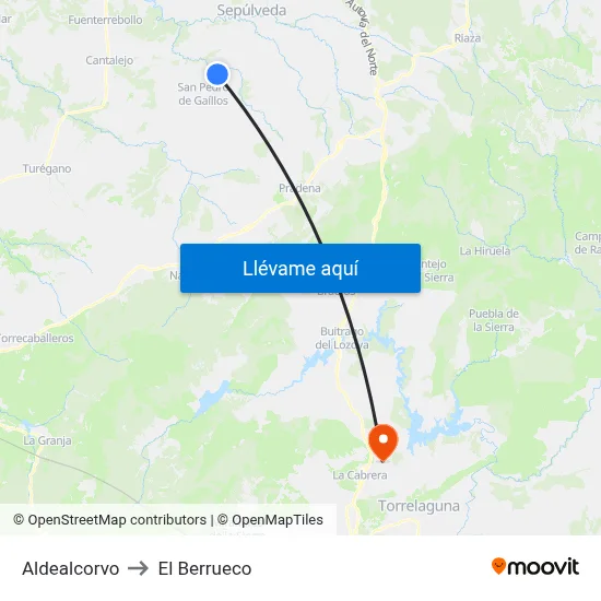 Aldealcorvo to El Berrueco map