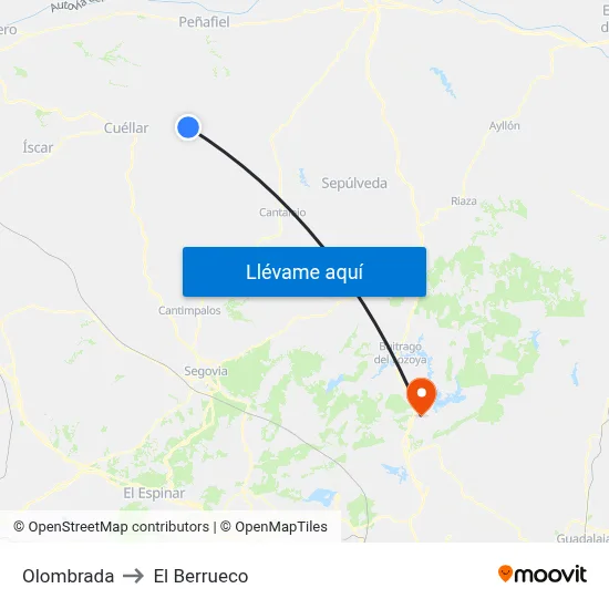 Olombrada to El Berrueco map