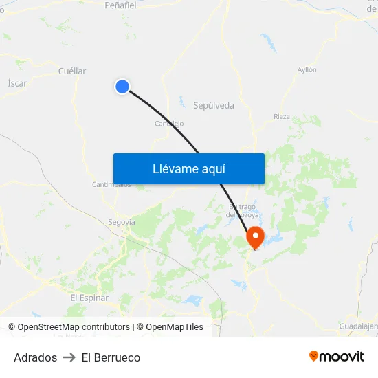 Adrados to El Berrueco map