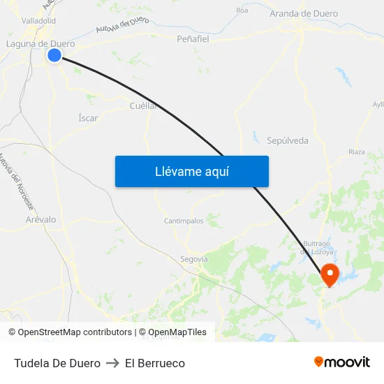 Tudela De Duero to El Berrueco map