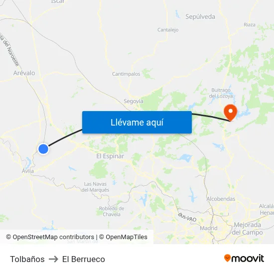 Tolbaños to El Berrueco map