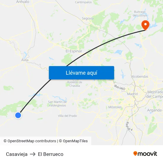 Casavieja to El Berrueco map