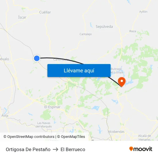 Ortigosa De Pestaño to El Berrueco map