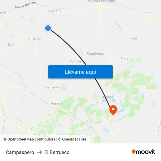 Campaspero to El Berrueco map