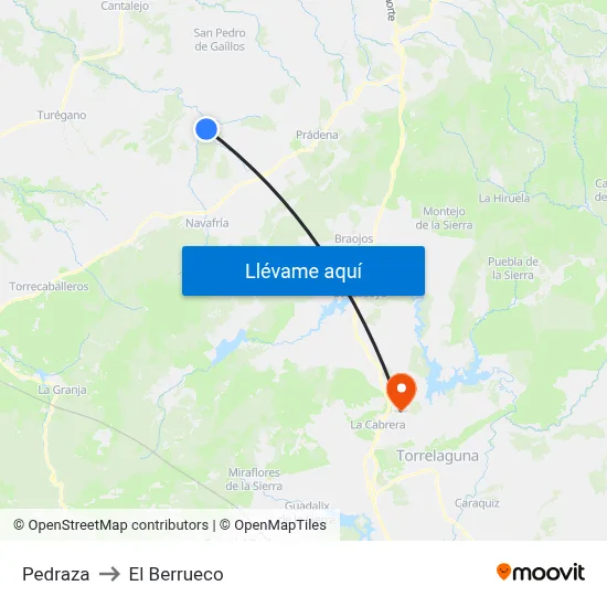 Pedraza to El Berrueco map