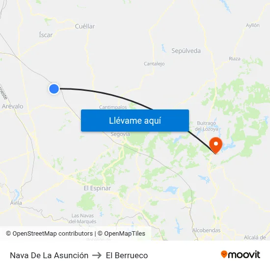 Nava De La Asunción to El Berrueco map