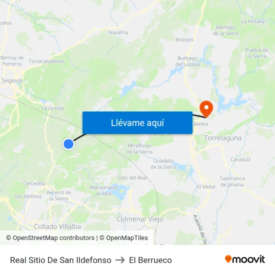 Real Sitio De San Ildefonso to El Berrueco map