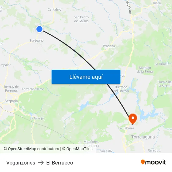 Veganzones to El Berrueco map