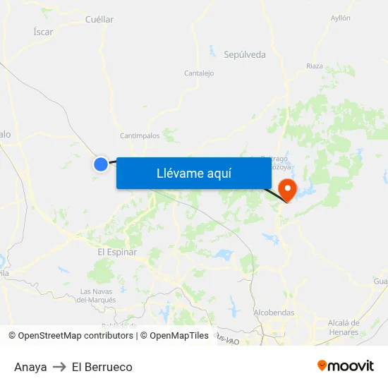 Anaya to El Berrueco map