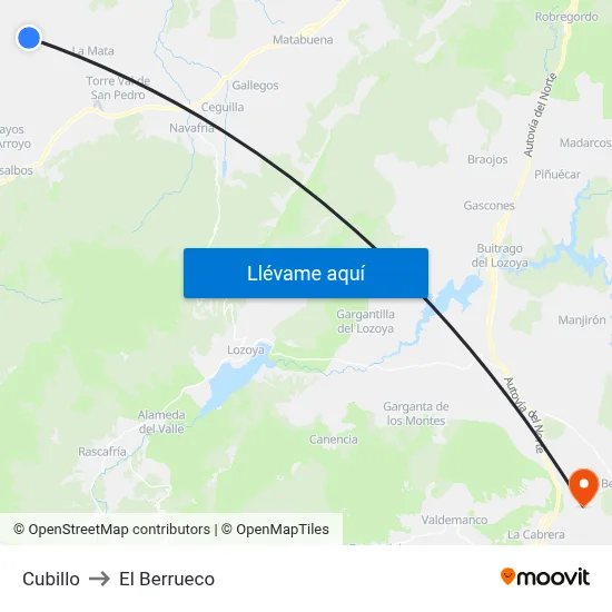 Cubillo to El Berrueco map